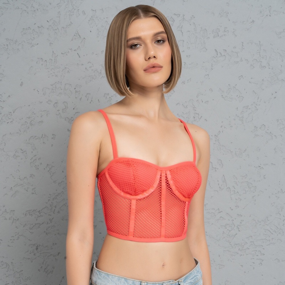 Fishnet Detail Neon Pink Cage Bustier